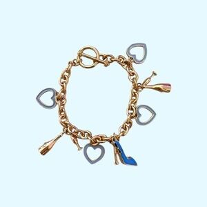 Gold and Blue Heart Charm Bracelet